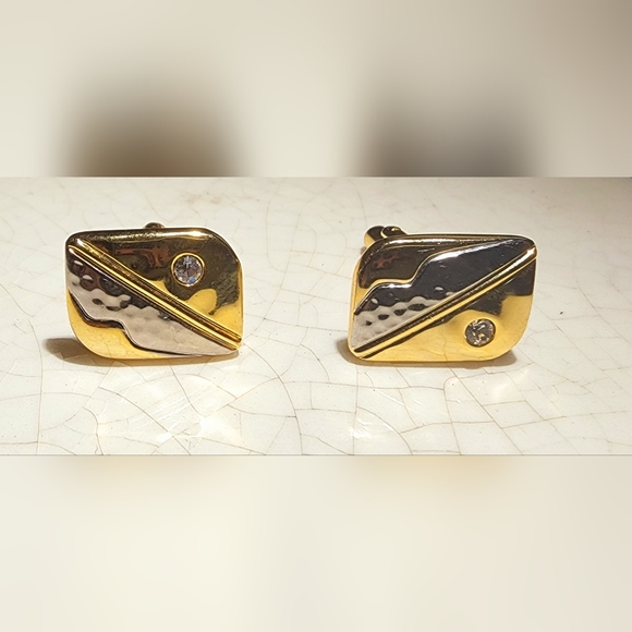 Vintage NWOT gold and silver with clear stones cufflinks, art deco - Picture 4 of 5